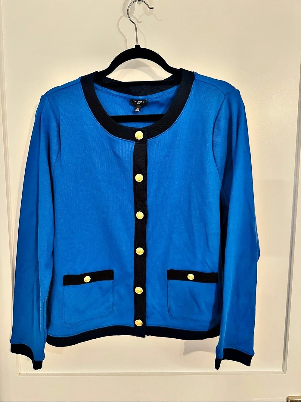 NWT New $99 Talbots Patch Pocket Cotton Cardigan in Blue & Navy Petite XL PXL